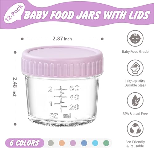 DRKIO 12 Pack Glass Baby Food Storage Containers - 4 Oz Baby Food Jars with Lids Baby Food Maker Microwave Dishwasher Freezer Safe 100% Leak Proof BPA Free Reusable - Image 2