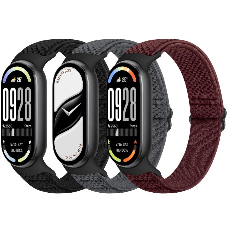 Bcuckood Elastic Bands Compatible with Xiaomi Smart Band 10/9/8 for Women Men, Stretchy Solo Loop Soft Nylon Elastic Strap Replacement Wristband for Xiaomi Mi Band 10/9/8ï¼Œ3 PCS - Image 1