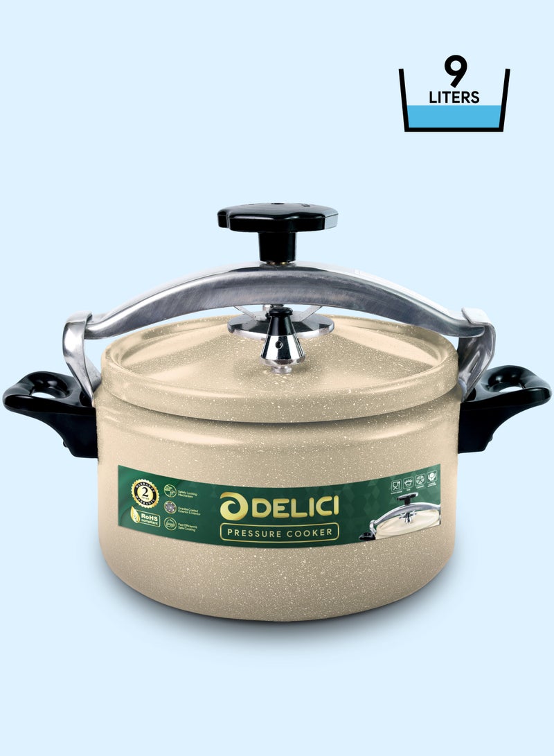 DELICI Aluminium Pressure Cooker 9Ltr (DPC 9B) | Durable Aluminum Body and Lid | Fast, Efficient & Safe Cooking | Safety Locking Mechanism | Long-Lasting Rubber Sealing Ring | Strong Heat Distribution Base | 2-Year Warranty - Image 1