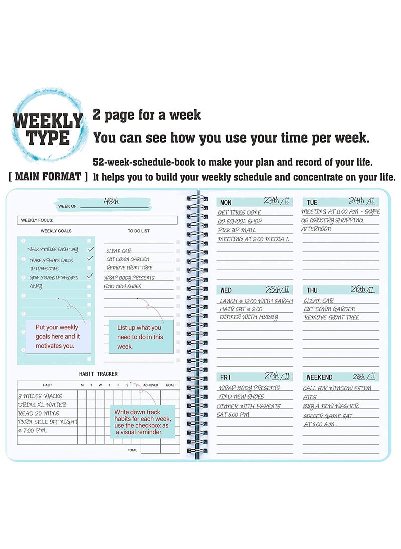 Generic - Undated Weekly Planner, Weekly Goals A5 Notebook, Habit Tracker Journal, To Do List Planner Goal Planner, (Blue) - Image 1