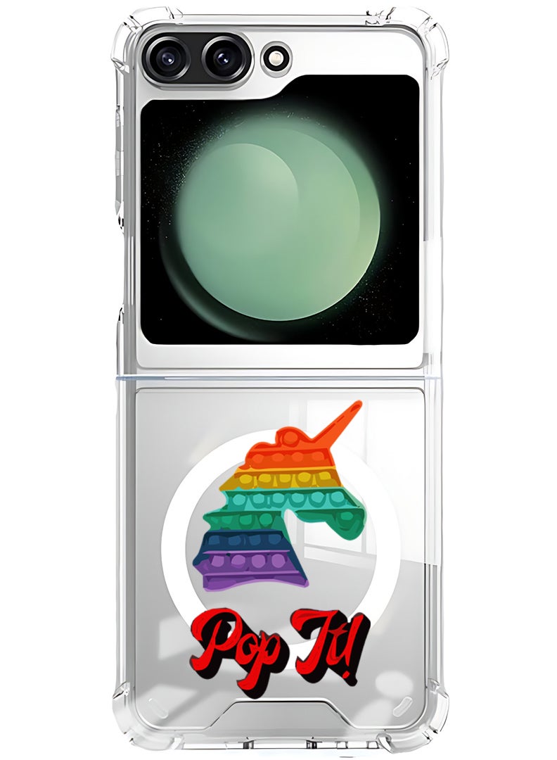 Theodor Magnetic Case for Samsung Galaxy Z Flip 6 Compatible with MagSafe Wireless Charging, Shockproof Phone Bumper Cover Pop It Unicorn - Image 1