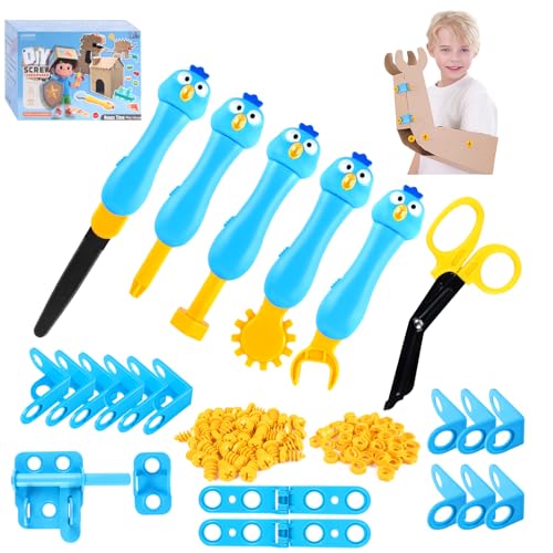 Kizmore Cardboard Cutter for Kids 122 PCS Resuable Safe Cardboard Tools for Kids Educational Building Toys for Family Classroom Activities Christmas Birthday Gifts for 5 6 7 8 9 Years Old Boys Girls - Image 1