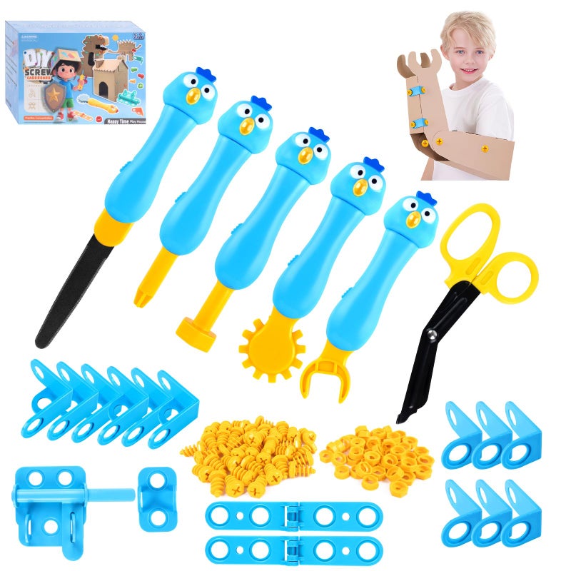 Kizmore Cardboard Cutter for Kids 122 PCS Resuable Safe Cardboard Tools for Kids Educational Building Toys for Family Classroom Activities Christmas Birthday Gifts for 5 6 7 8 9 Years Old Boys Girls - Image 3