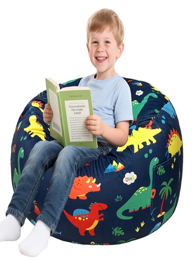Lukeight Dinosaur Bean Bag Chair for Kids and Teens, Memory Foam Filled Floor Lounger, Washable Velvet Cover with Inner Liner, Beanbag Chair with Filling for Gaming and Reading, Large 27" D x 16" H - Image 1