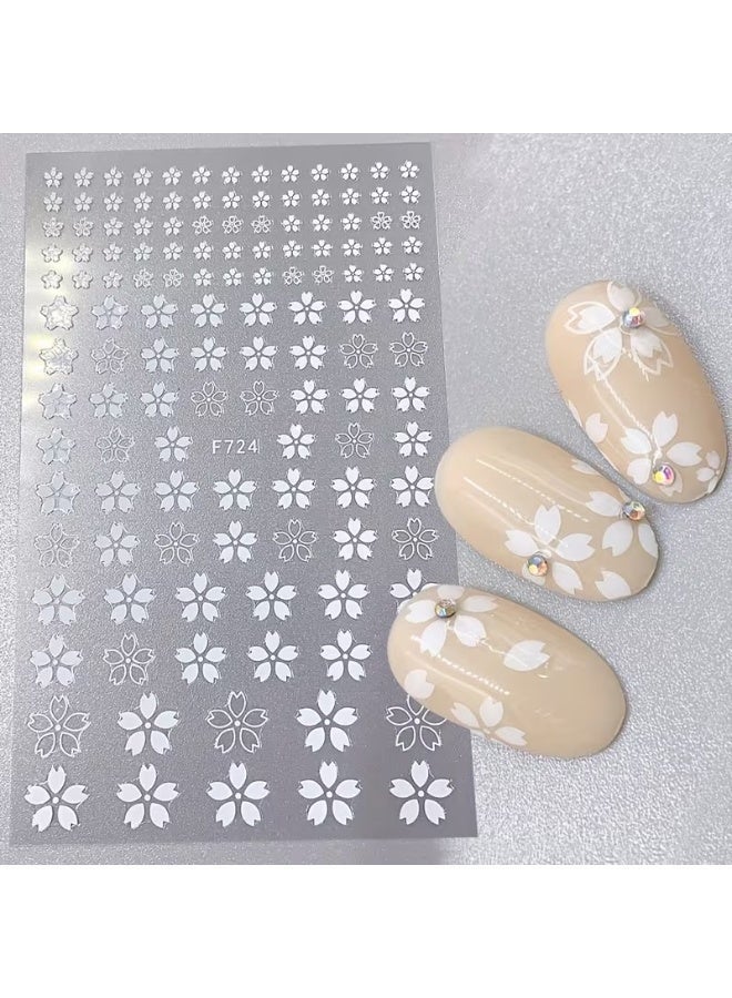 Goolsky 4pcs 3D Sakura Flower Design Nail Stickers White Cherry Blossom Nail Art Decals - Image 2