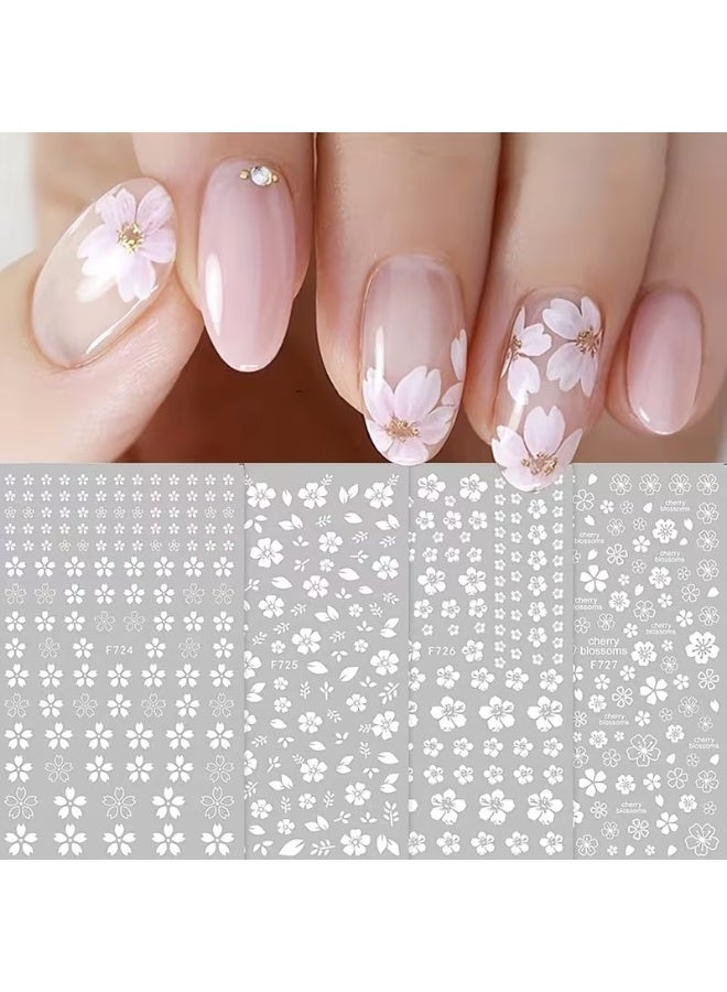 Goolsky 4pcs 3D Sakura Flower Design Nail Stickers White Cherry Blossom Nail Art Decals - Image 1