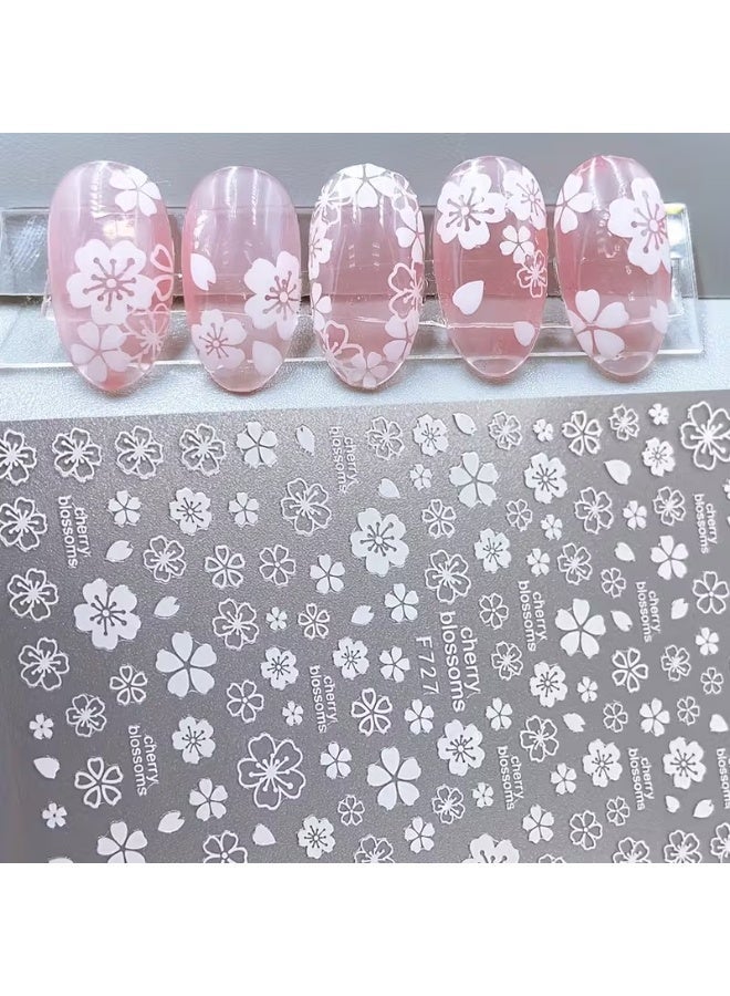 Goolsky 4pcs 3D Sakura Flower Design Nail Stickers White Cherry Blossom Nail Art Decals - Image 5