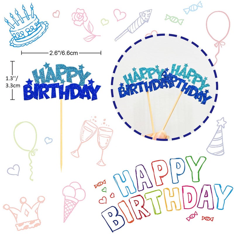 Moitkptt 24pcs Happy Birthday Cupcake Toppers  Happy Birthday Cake Decorations for Birthday for Celebrating Happy Birthday Party (Blue) - Image 2