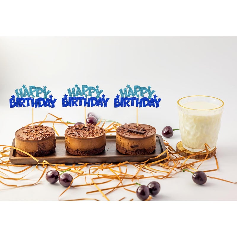 Moitkptt 24pcs Happy Birthday Cupcake Toppers  Happy Birthday Cake Decorations for Birthday for Celebrating Happy Birthday Party (Blue) - Image 3