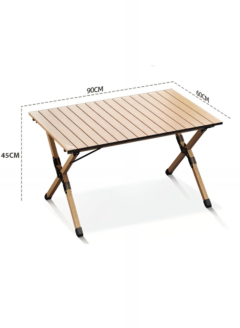 Taimi Folding Wooden Table with Carrying Bag for Indoor and Outdoor Use, Portable Table for Garden, Patio, BBQ, Beach, Camping, Picnics, and Road Trips, Beige - 90x60x45cm - Image 2
