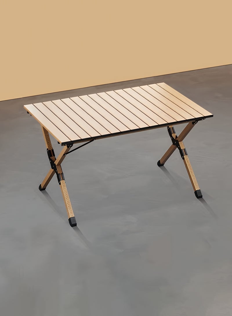 Taimi Folding Wooden Table with Carrying Bag for Indoor and Outdoor Use, Portable Table for Garden, Patio, BBQ, Beach, Camping, Picnics, and Road Trips, Beige - 90x60x45cm - Image 1