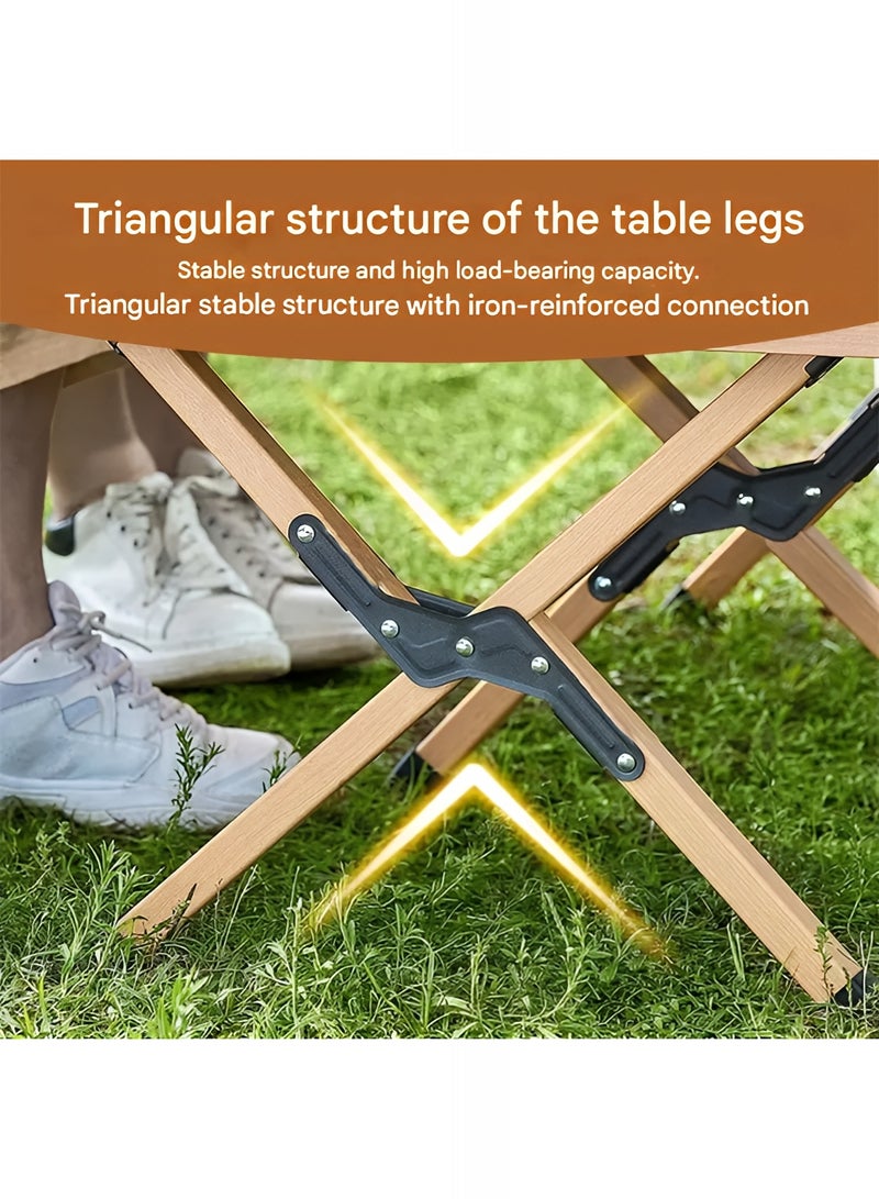 Taimi Folding Wooden Table with Carrying Bag for Indoor and Outdoor Use, Portable Table for Garden, Patio, BBQ, Beach, Camping, Picnics, and Road Trips, Beige - 90x60x45cm - Image 4