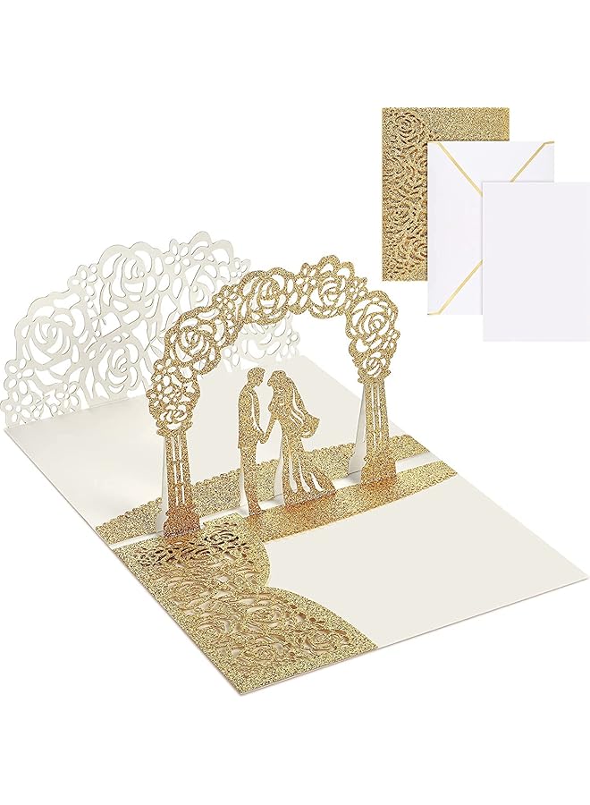 إيروريكس مجموعة بطاقات زفاف منبثقة ثلاثية الأبعاد لتهنئة الذكرى السنوية والتهنئة الرومانسية مع مغلف للعروس والعريس ومستلزمات حفلات الخطوبة في عيد الحب - Image 1