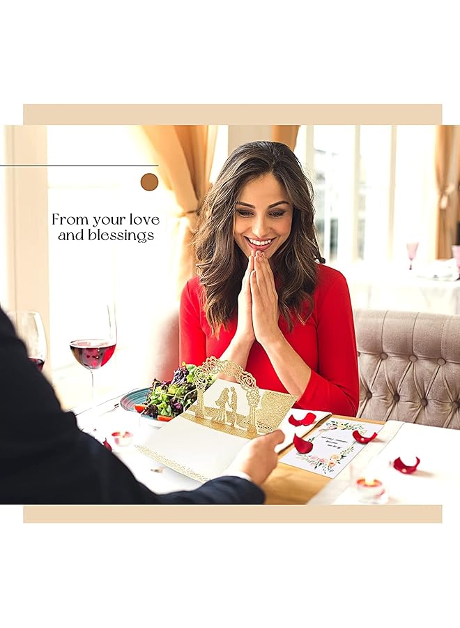 إيروريكس مجموعة بطاقات زفاف منبثقة ثلاثية الأبعاد لتهنئة الذكرى السنوية والتهنئة الرومانسية مع مغلف للعروس والعريس ومستلزمات حفلات الخطوبة في عيد الحب - Image 5