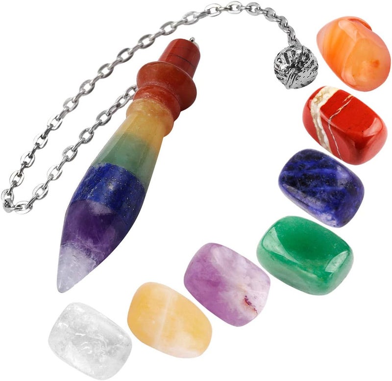 mookaitedecor Healing Crystals Set,7 Chakra Stones & Dowsing Crystal Pendulum Meditation Kits for Reiki,Balancing
