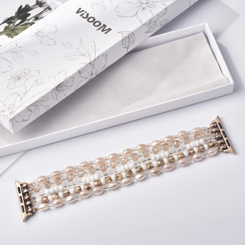 VISOOM Beaded Boho Bracelet For Apple Watch 10/11 Se(3rd Gen) Bands Women 42mm 41mm 40mm 38mm, Pearl Wrap For Cute Stretchy Fancy Apple iWatch iPhone Series11 10 Se 9 8 7 6 5 4 3 2 1 Watch Straps Band - Image 2