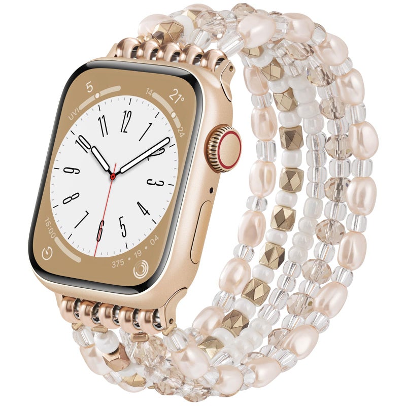 VISOOM Beaded Boho Bracelet For Apple Watch 10/11 Se(3rd Gen) Bands Women 42mm 41mm 40mm 38mm, Pearl Wrap For Cute Stretchy Fancy Apple iWatch iPhone Series11 10 Se 9 8 7 6 5 4 3 2 1 Watch Straps Band - Image 1