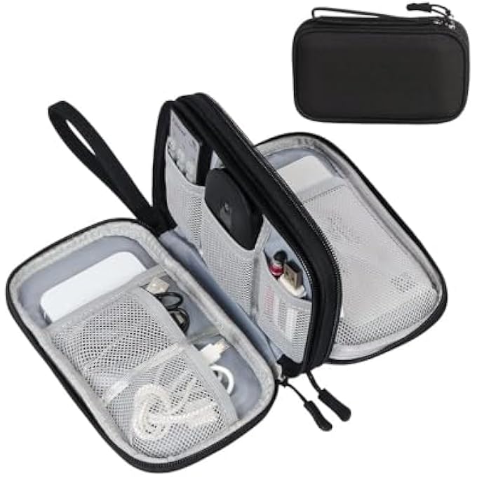 ELECTRONIC ACCESSORIES BAG ORGANIZER - TRAVEL MOBILE ELECTRONICS ACCESSORIES & SUPPLIES - COMPATIBLE FOR CHARGER USB CABLES SD MEMORY CARDS EARPHONE FLASH HARD DRIVE PHONE POWER BANK (BLACK) - Image 1