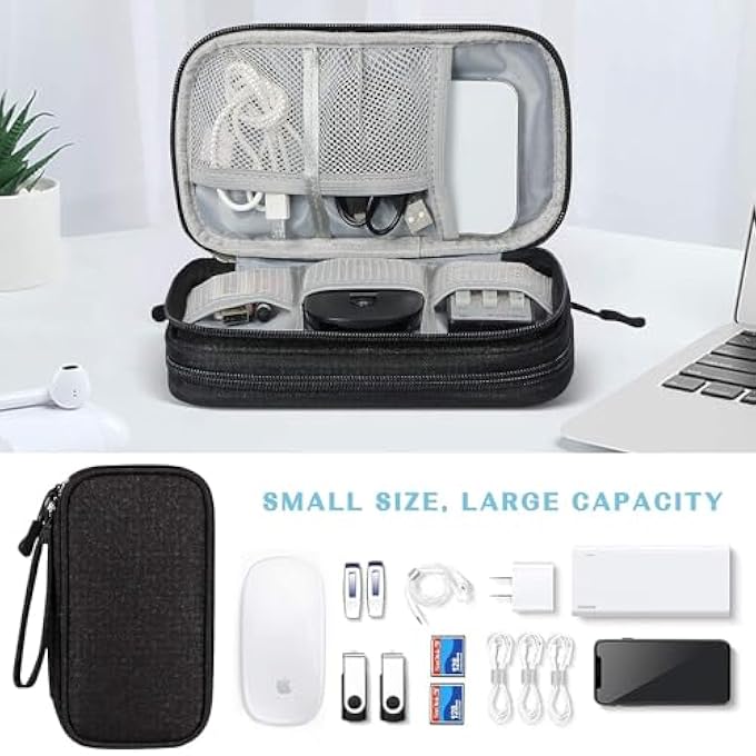 ELECTRONIC ACCESSORIES BAG ORGANIZER - TRAVEL MOBILE ELECTRONICS ACCESSORIES & SUPPLIES - COMPATIBLE FOR CHARGER USB CABLES SD MEMORY CARDS EARPHONE FLASH HARD DRIVE PHONE POWER BANK (BLACK) - Image 3