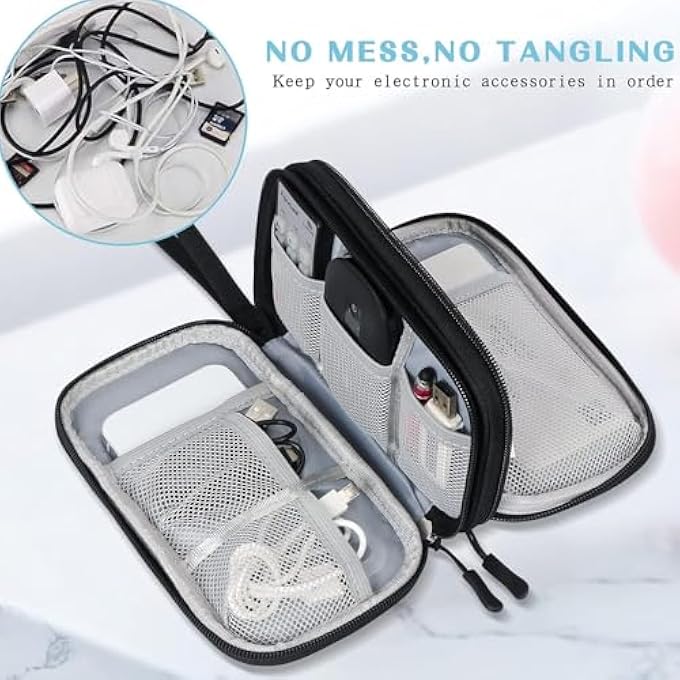ELECTRONIC ACCESSORIES BAG ORGANIZER - TRAVEL MOBILE ELECTRONICS ACCESSORIES & SUPPLIES - COMPATIBLE FOR CHARGER USB CABLES SD MEMORY CARDS EARPHONE FLASH HARD DRIVE PHONE POWER BANK (BLACK) - Image 2