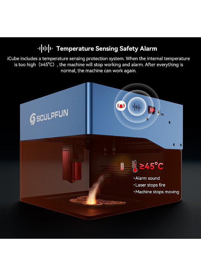 سكلبفون Sculpfun iCube Pro 5W آلة النقش بالليزر المحمولة مع فلتر درجة الحرارة إنذار فائق الدقة 0.06 مم نقطة ليزر 130 × 130 مم منطقة النقش لحماية العين  - Image 4