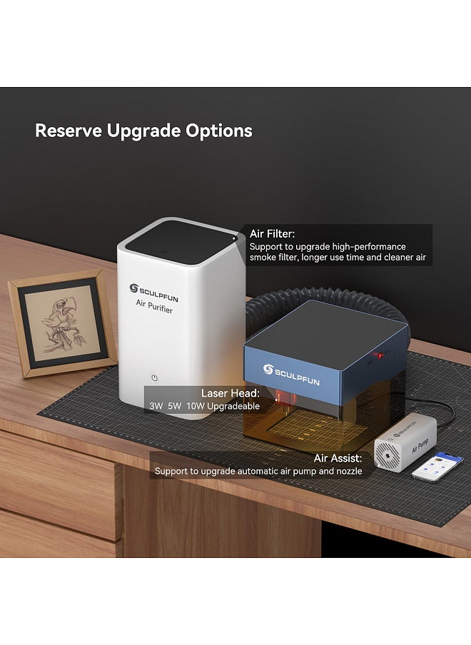 سكلبفون Sculpfun iCube Pro 5W آلة النقش بالليزر المحمولة مع فلتر درجة الحرارة إنذار فائق الدقة 0.06 مم نقطة ليزر 130 × 130 مم منطقة النقش لحماية العين  - Image 3