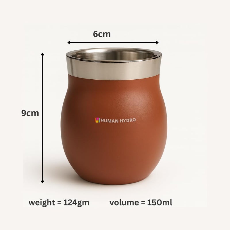 Human Hydro طقم أكواب قهوة من الفولاذ المقاوم للصدأ مكون من 4 – سعة 150 مل لكل منها | أكواب كولهيد مميزة | مقاومة للصدأ، مقاومة للتسرب ودائمة | بني فاتح - Image 2