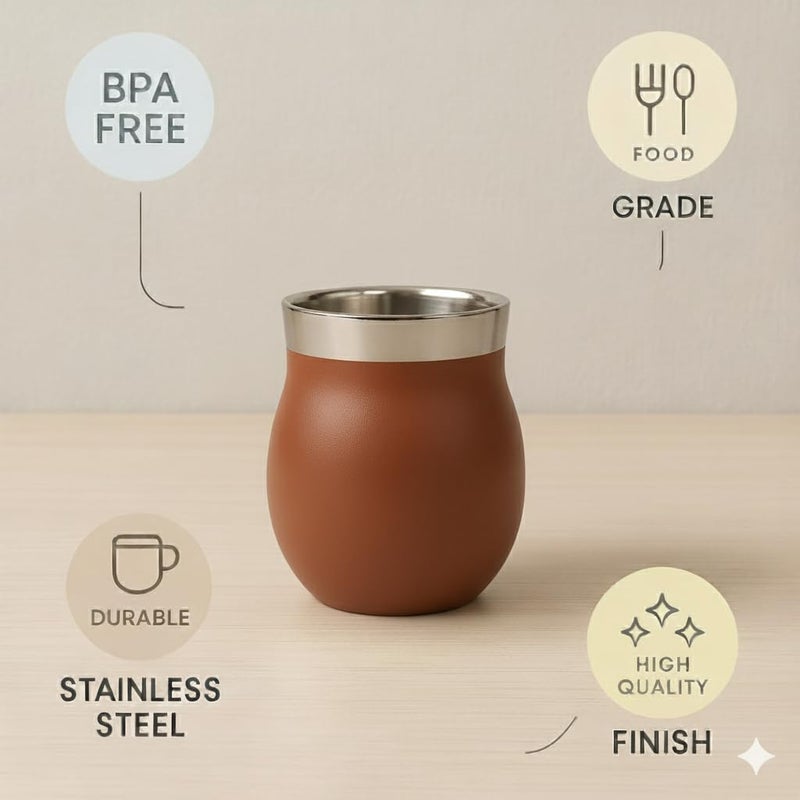 Human Hydro طقم أكواب قهوة من الفولاذ المقاوم للصدأ مكون من 4 – سعة 150 مل لكل منها | أكواب كولهيد مميزة | مقاومة للصدأ، مقاومة للتسرب ودائمة | بني فاتح - Image 4