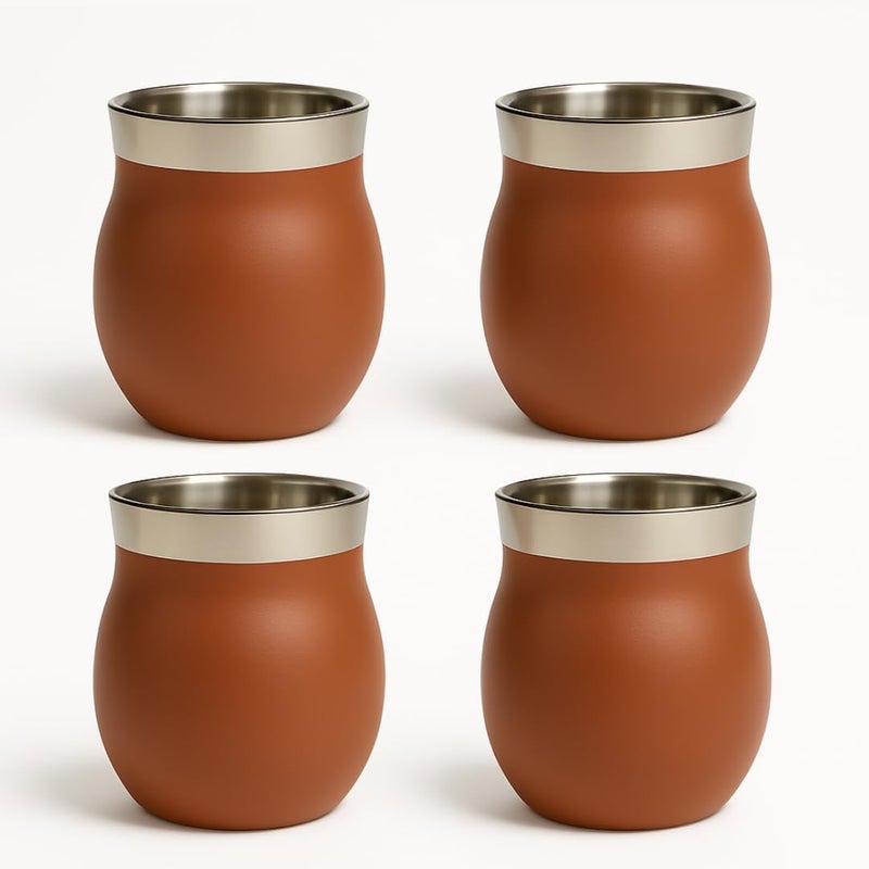 Human Hydro طقم أكواب قهوة من الفولاذ المقاوم للصدأ مكون من 4 – سعة 150 مل لكل منها | أكواب كولهيد مميزة | مقاومة للصدأ، مقاومة للتسرب ودائمة | بني فاتح - Image 1