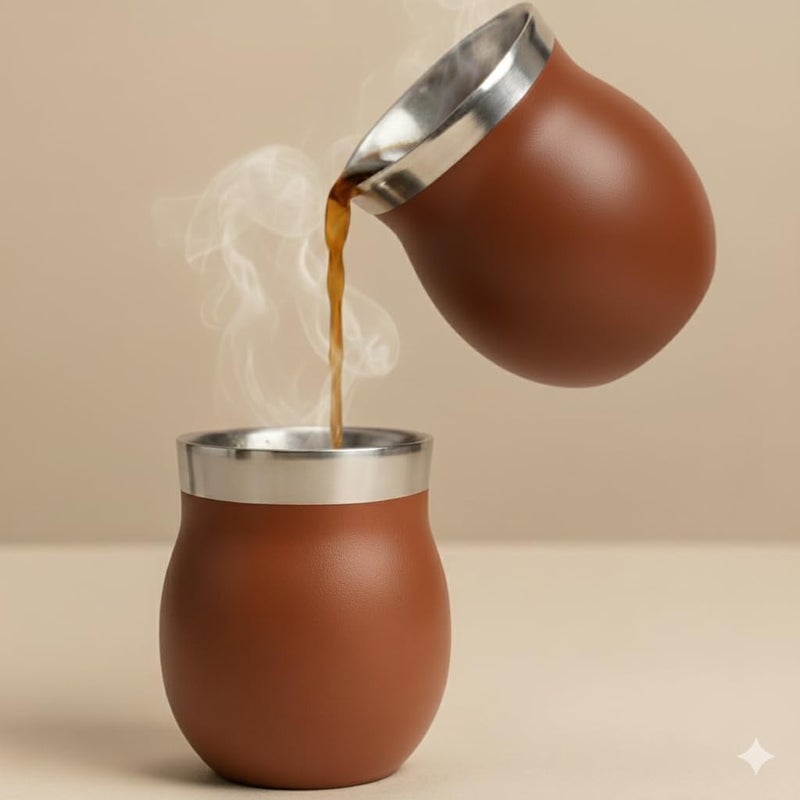 Human Hydro طقم أكواب قهوة من الفولاذ المقاوم للصدأ مكون من 4 – سعة 150 مل لكل منها | أكواب كولهيد مميزة | مقاومة للصدأ، مقاومة للتسرب ودائمة | بني فاتح - Image 3