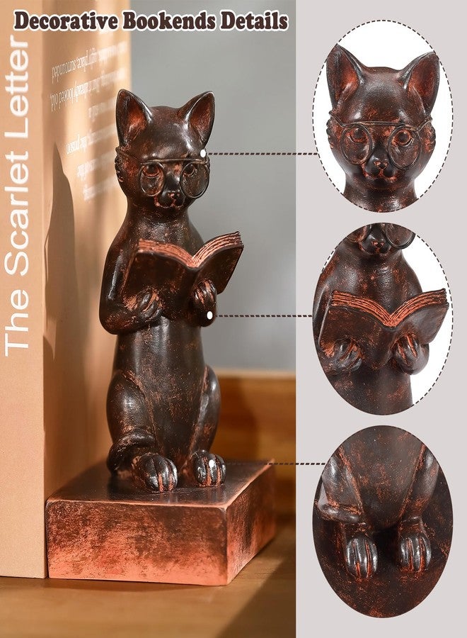 TICKCACY Cat Decorative Bookends, Set of 2 Heavy Duty Book Ends for Heavy Books, Vintage Cat Meditation Book Stopper for Shelves, Home Office Deck Shelf Library - Image 5