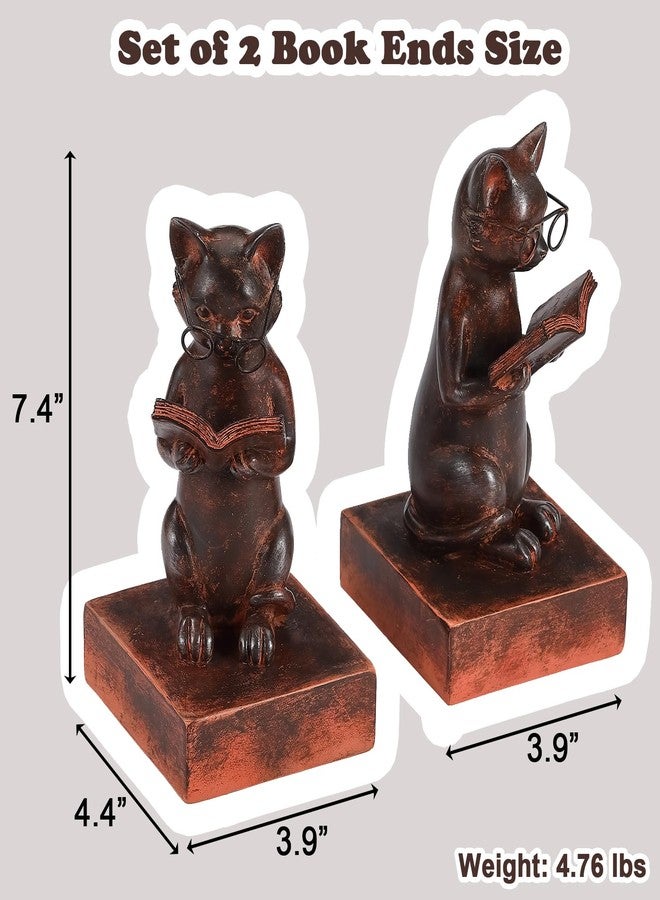 TICKCACY Cat Decorative Bookends, Set of 2 Heavy Duty Book Ends for Heavy Books, Vintage Cat Meditation Book Stopper for Shelves, Home Office Deck Shelf Library - Image 3