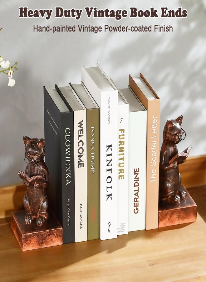 TICKCACY Cat Decorative Bookends, Set of 2 Heavy Duty Book Ends for Heavy Books, Vintage Cat Meditation Book Stopper for Shelves, Home Office Deck Shelf Library - Image 4
