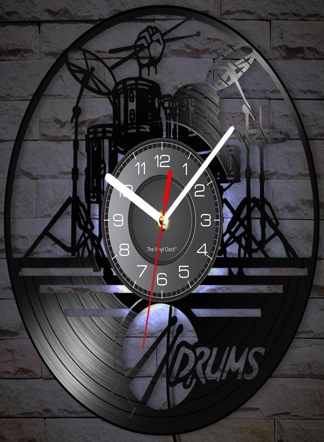 Timethink 12'' Drum Set Clock with 7 Luminous Modes, Drummer Wall Clock Silent Non Ticking Musical Instrument Wall Watch Drums Clock Drummer Gifts for Men Music Room Studio Rock N Roll Decorations - Image 5