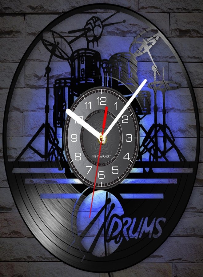 Timethink 12'' Drum Set Clock with 7 Luminous Modes, Drummer Wall Clock Silent Non Ticking Musical Instrument Wall Watch Drums Clock Drummer Gifts for Men Music Room Studio Rock N Roll Decorations - Image 1
