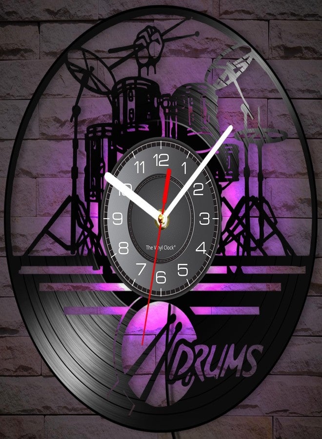 Timethink 12'' Drum Set Clock with 7 Luminous Modes, Drummer Wall Clock Silent Non Ticking Musical Instrument Wall Watch Drums Clock Drummer Gifts for Men Music Room Studio Rock N Roll Decorations - Image 3