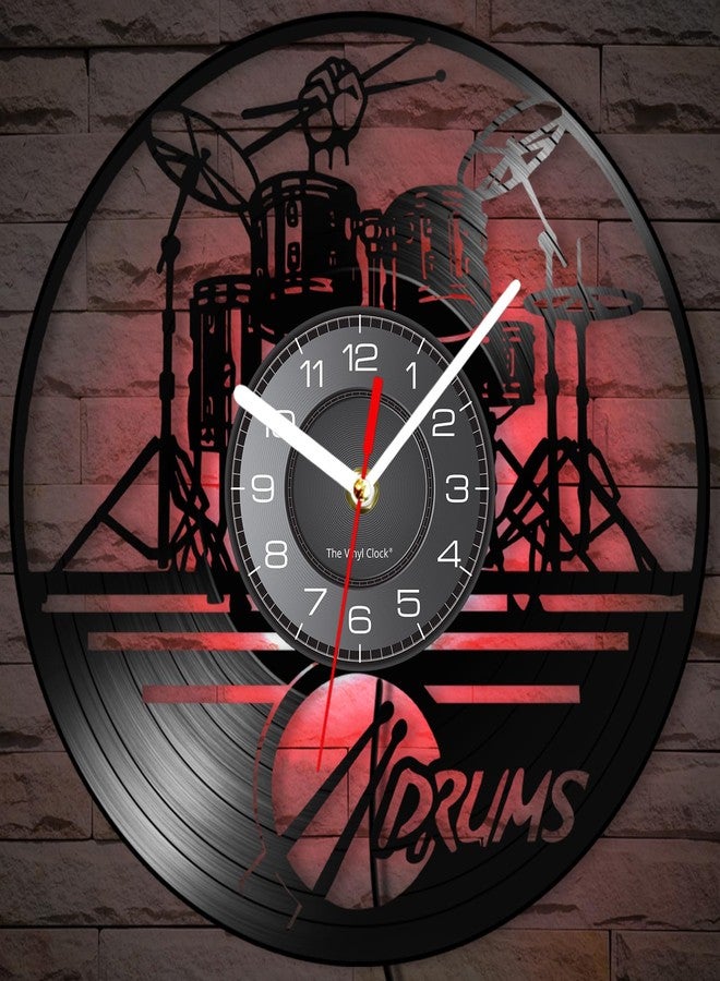 Timethink 12'' Drum Set Clock with 7 Luminous Modes, Drummer Wall Clock Silent Non Ticking Musical Instrument Wall Watch Drums Clock Drummer Gifts for Men Music Room Studio Rock N Roll Decorations - Image 4