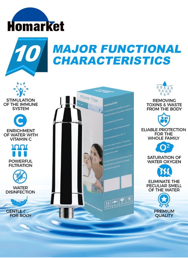 HomarKet Shower Filter For Hard Water,15 Stage Shower Head Filter Universal Showerhead Filter to Remove Chlorine and Harmful Substances  - Image 2