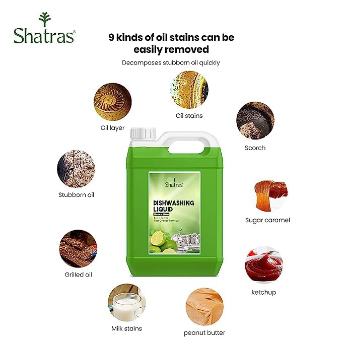 Shatras Dishwash Gel Green Lemon & active salt, Refreshing, Antibacterial, Leaves no residue,Fast Cleaner for all types of Utensils, Dishwasher Liquid, Refill Can (5L) - Image 2