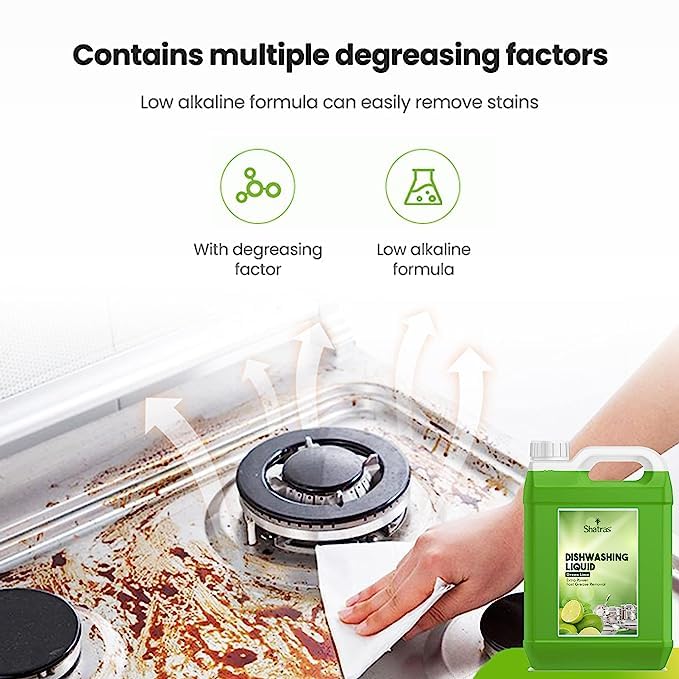 Shatras Dishwash Gel Green Lemon & active salt, Refreshing, Antibacterial, Leaves no residue,Fast Cleaner for all types of Utensils, Dishwasher Liquid, Refill Can (5L) - Image 4