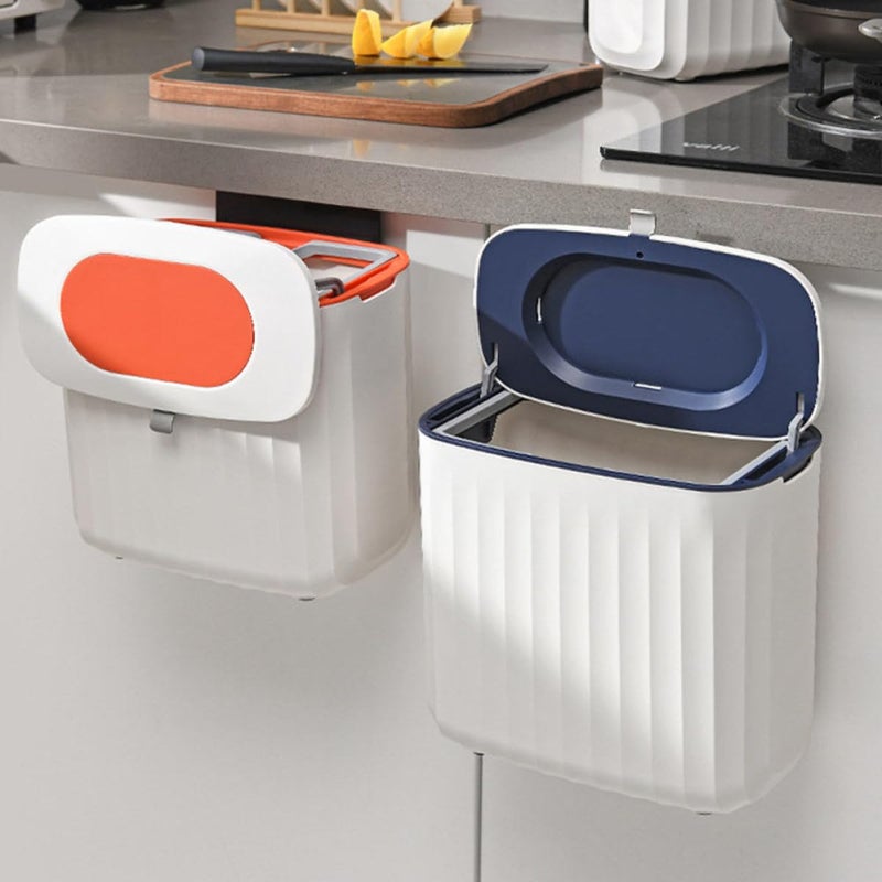 Ciieeo Wall-Mounted Kitchen Trash Can with Lid 8l, Plastic Household Compost Bin in Sunlight Orange, Slide-Open Waste Container for Home and Cabinet Use - Image 3