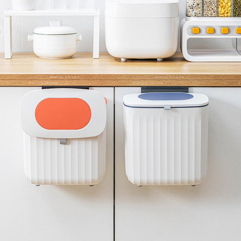 Ciieeo Wall-Mounted Kitchen Trash Can with Lid 8l, Plastic Household Compost Bin in Sunlight Orange, Slide-Open Waste Container for Home and Cabinet Use - Image 4