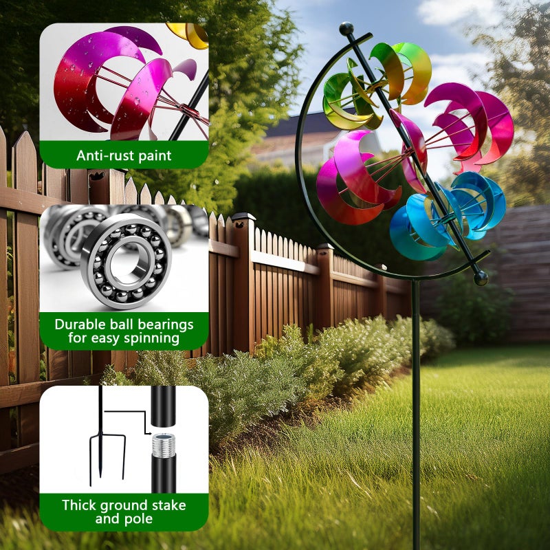 VISFLAIR Large Metal Wind Spinner for Garden and Yard â€“ 63 Inch Kinetic Outdoor Sculpture with Dual Direction 360Â° Spinning Blades â€“ Weather Resistant Moons Yard Art Decor for Patio, Lawn, and Porch - Image 2