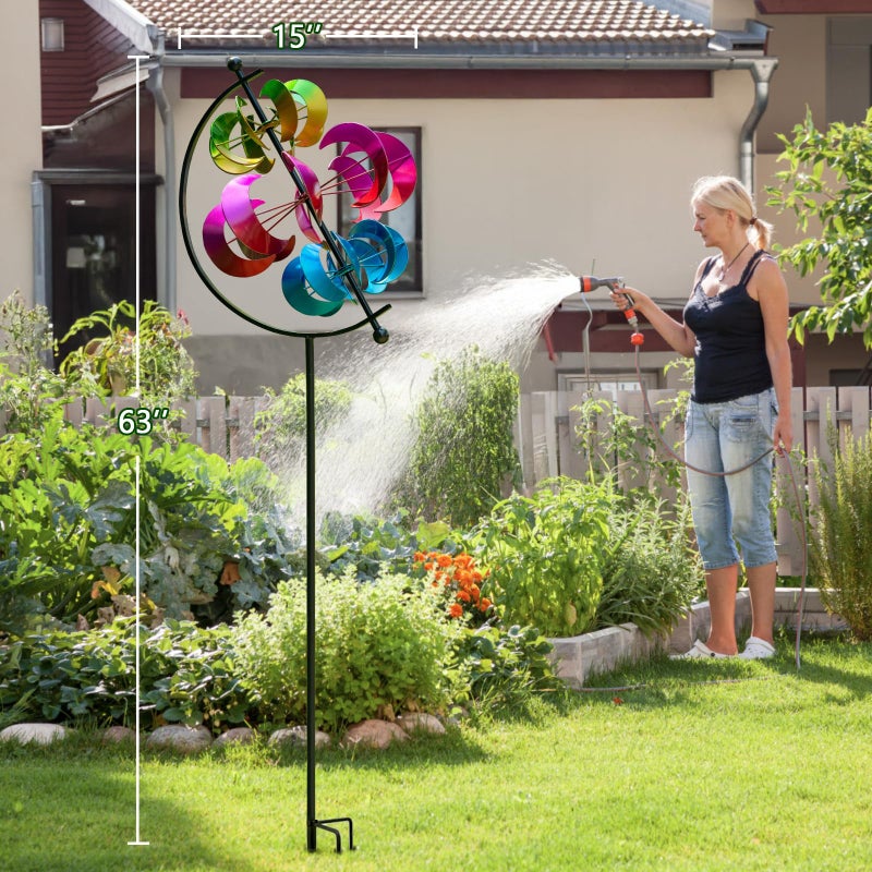 VISFLAIR Large Metal Wind Spinner for Garden and Yard â€“ 63 Inch Kinetic Outdoor Sculpture with Dual Direction 360Â° Spinning Blades â€“ Weather Resistant Moons Yard Art Decor for Patio, Lawn, and Porch - Image 3