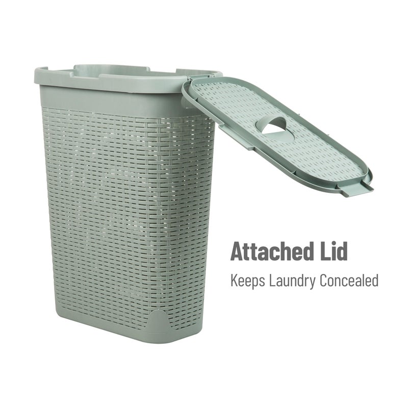 Mind Reader Slim Laundry Hamper with Lid, 40L Clothes Basket, Premium Wicker Design, Plastic, Mint - Image 5