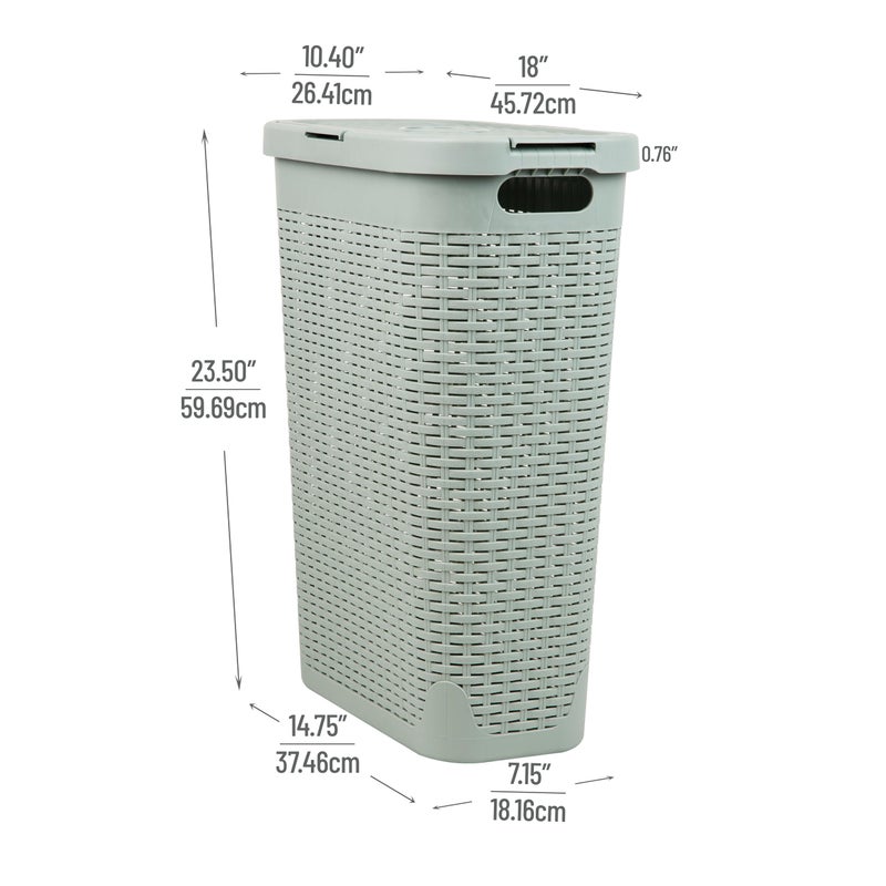 Mind Reader Slim Laundry Hamper with Lid, 40L Clothes Basket, Premium Wicker Design, Plastic, Mint - Image 3