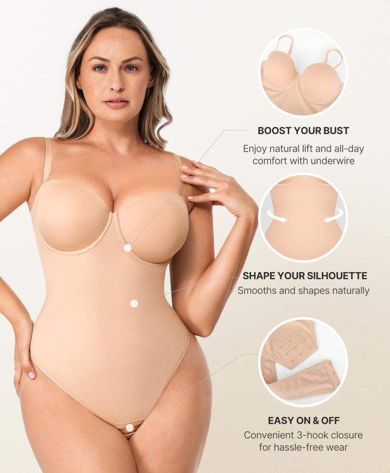 SHAPELLX Body Shaper for Women Strapless Shapewear Bodysuit Tummy Control Faja Colombiana Moldeadora Beige XXL - Image 3