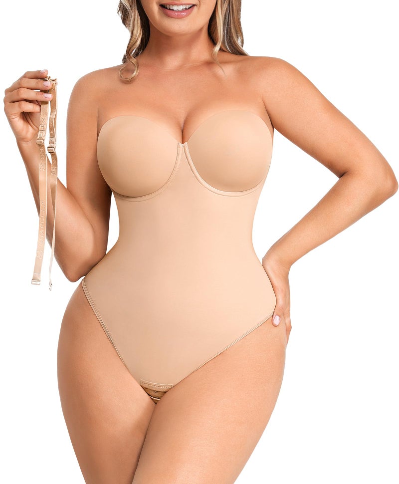 SHAPELLX Body Shaper for Women Strapless Shapewear Bodysuit Tummy Control Faja Colombiana Moldeadora Beige XXL - Image 1