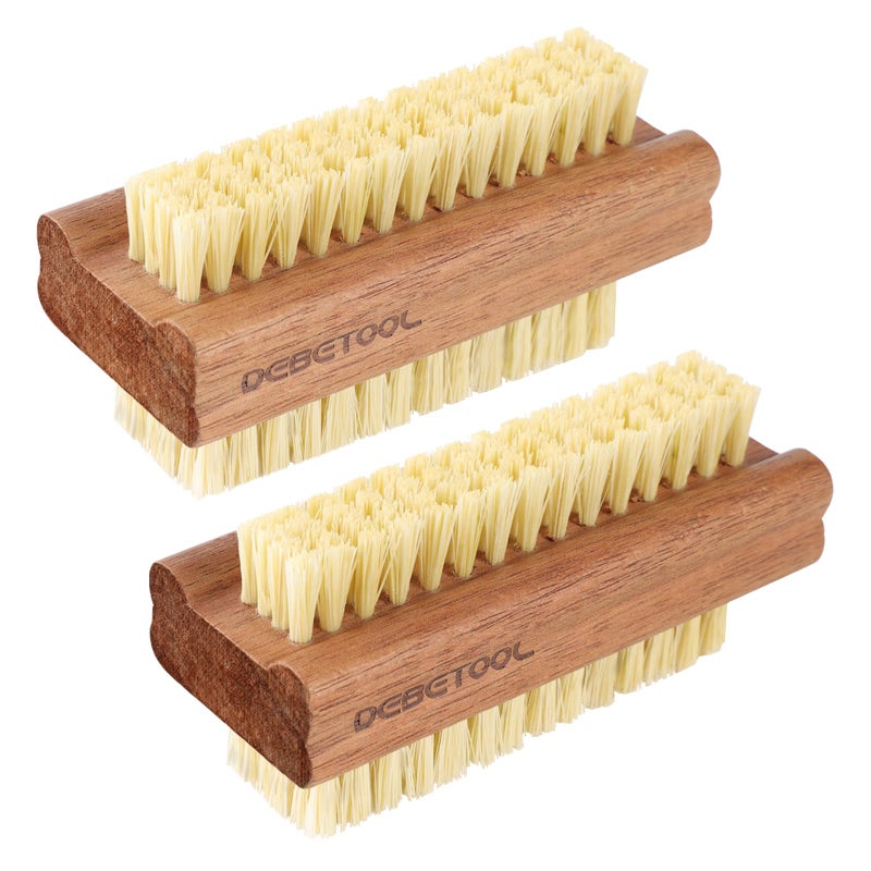DEBETOOL Acacia Wood Firm Nail Brush2 Pack Wooden Nail Scrub Brush for Fingernail cleaningNatural two Side Nail Scrub Brush
