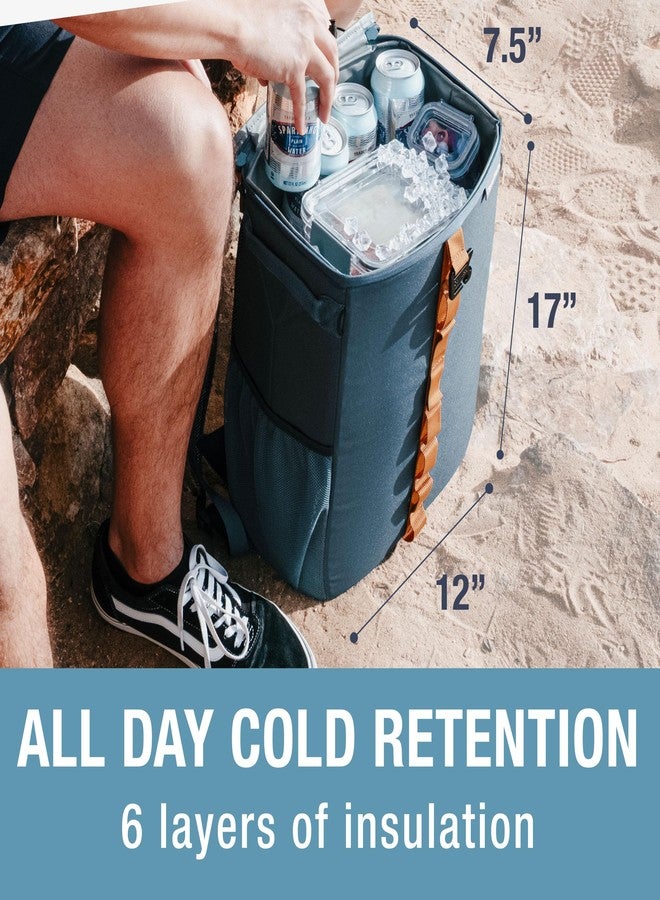 CleverMade Tahoe Backpack Cooler, 24 Cans / 24 Qt Capacity, Collapsible, Ocean/Cognac, Insulated with Storage Pockets - Image 4